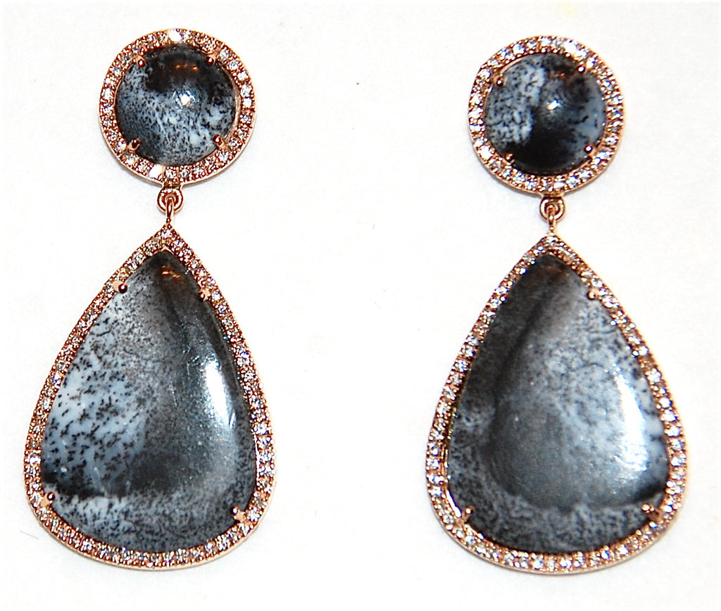 18kt Gold black and white Dendritic paved diamond earring