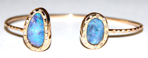 Opal blue, purple, and red with flush diamond setting cuff