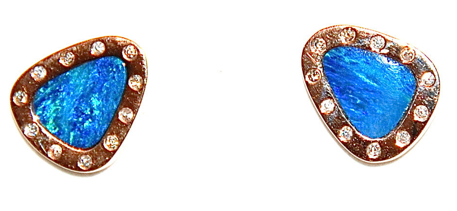 18kt Gold opal flush diamond stud earring