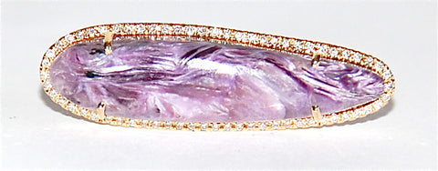 18kt Gold Charoite paved diamond ring