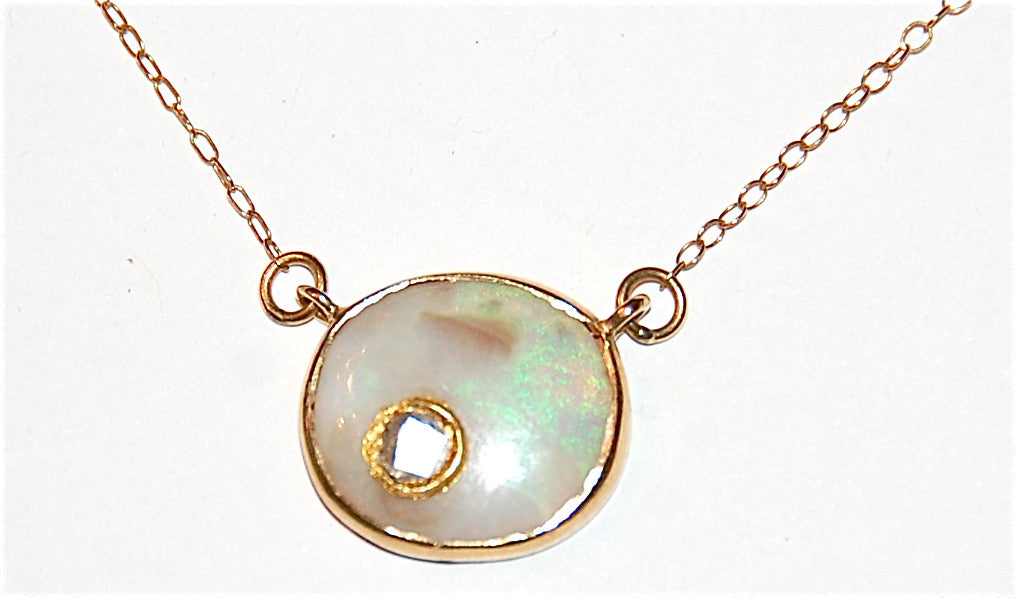 Green white opal with polki diamond necklace