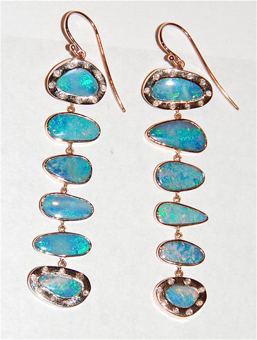 Pale blue and green opal 6 scale drop earring