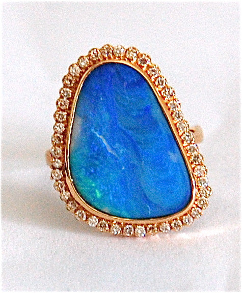 18kt Gold opal with diamond ring