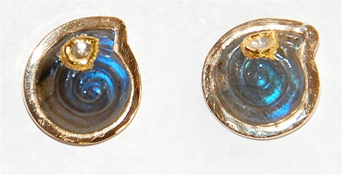 Labradorite round shell with polki Diamond earring