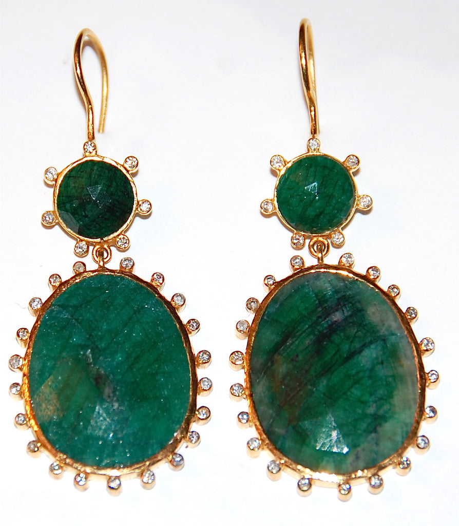 Emerald Jamie with diamond surrounding earring