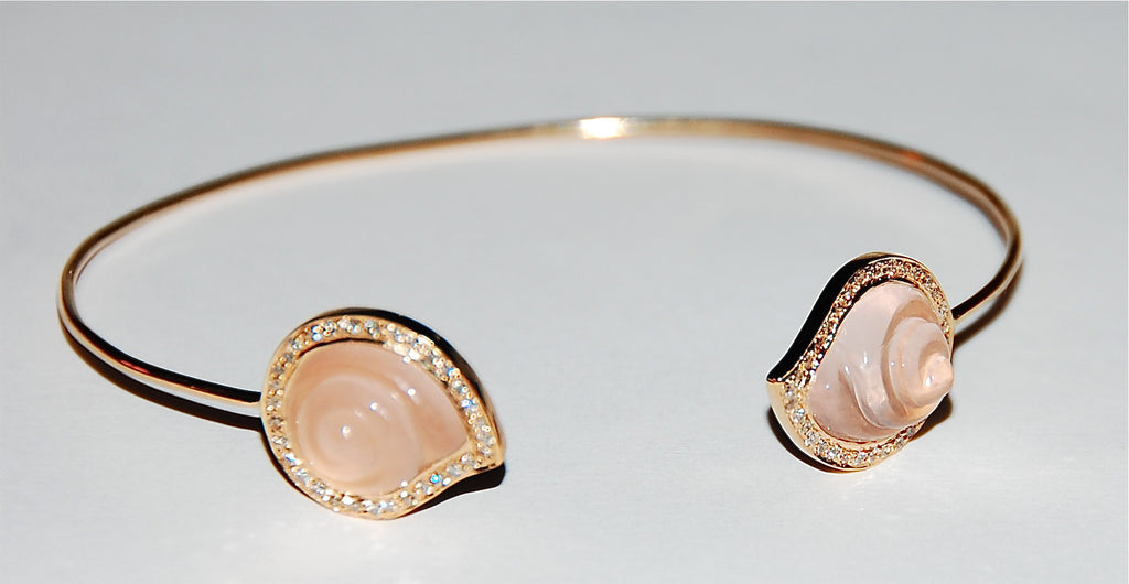 Rose quartz round shell paved diamond cuff